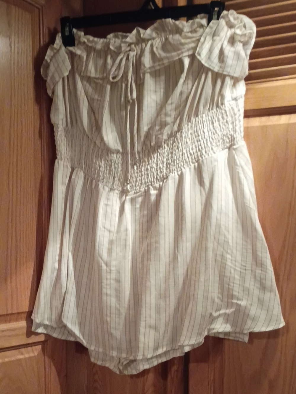 No Boundaries Cream Stripe Off-Shoulder Smocked Camisole Brand New